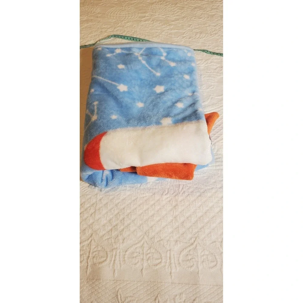 The World of Baby Mink‎ blanket Rocket Ship Blue & Orange - Vintage Excellent